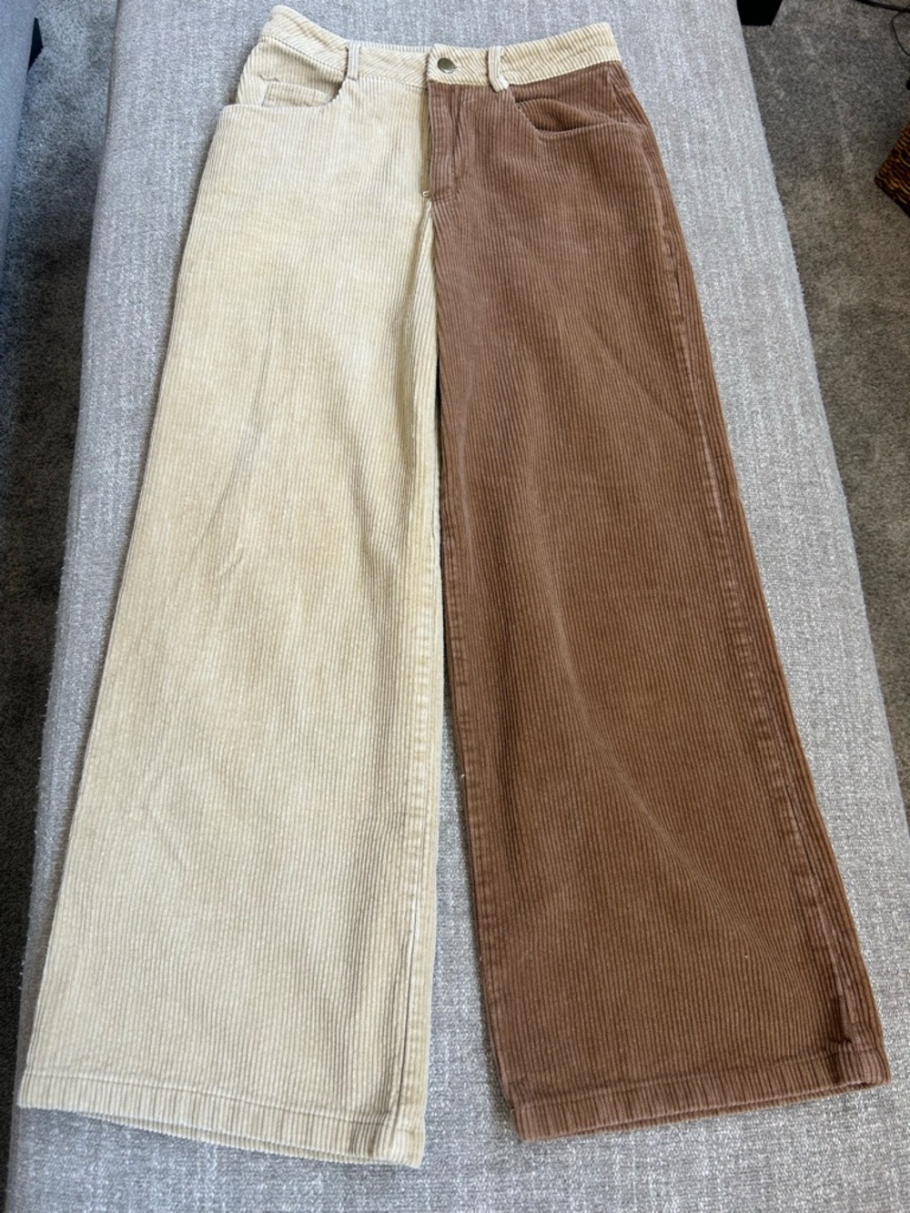 The Cider split-tone tan/chocolate corduroy wide-leg pants